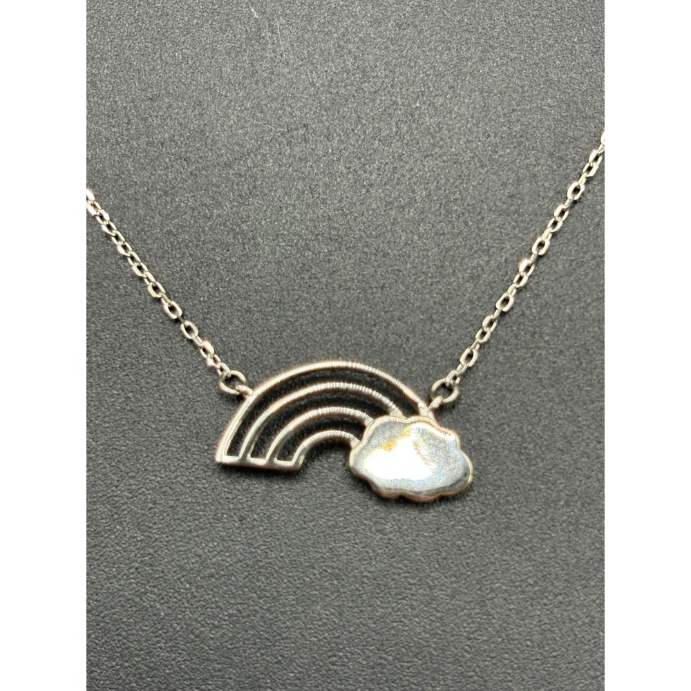 18" New Condition Sterling Silver Rainbow Pendant Necklace